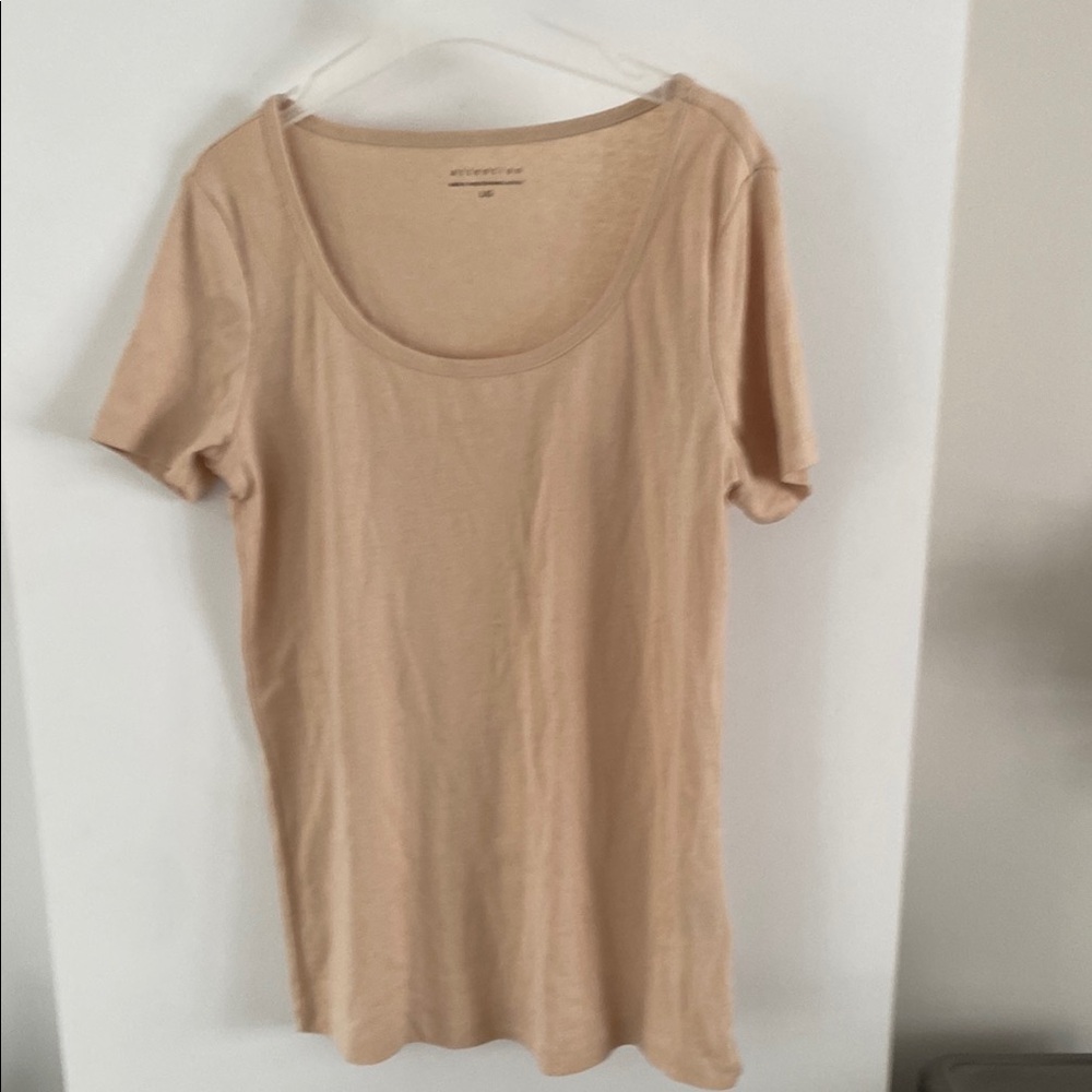 ATTENTION nude scoop neck beige tan tee shirt top short sleeve